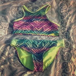 Girls rainbow pattern swimsuit.